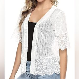 Lace Crochet Cardigan Lightweight Half Sleeve Sheer Dressy Shrug Summer Coverup
